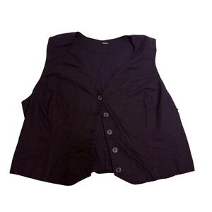 Express Womens Black Linen Blend Tailored Button Up Waistcoat Vest Size XL